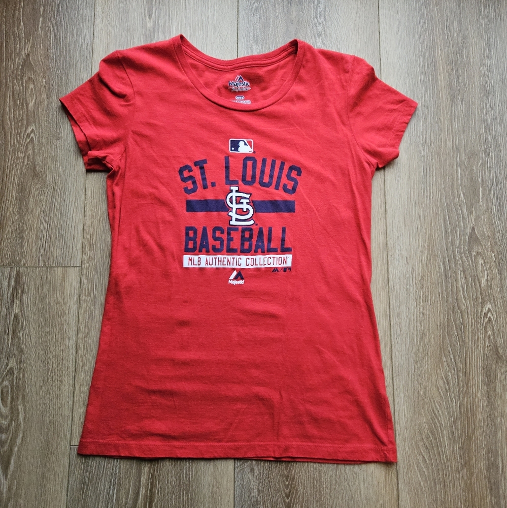 Women's Red Majestic St. Louis Cardinals Baseball Graphic Short Sleeve Tee Shirt